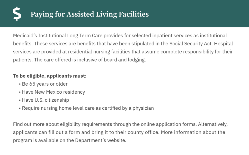 Paying for Assisted Living Facilities in New Mexico graphic