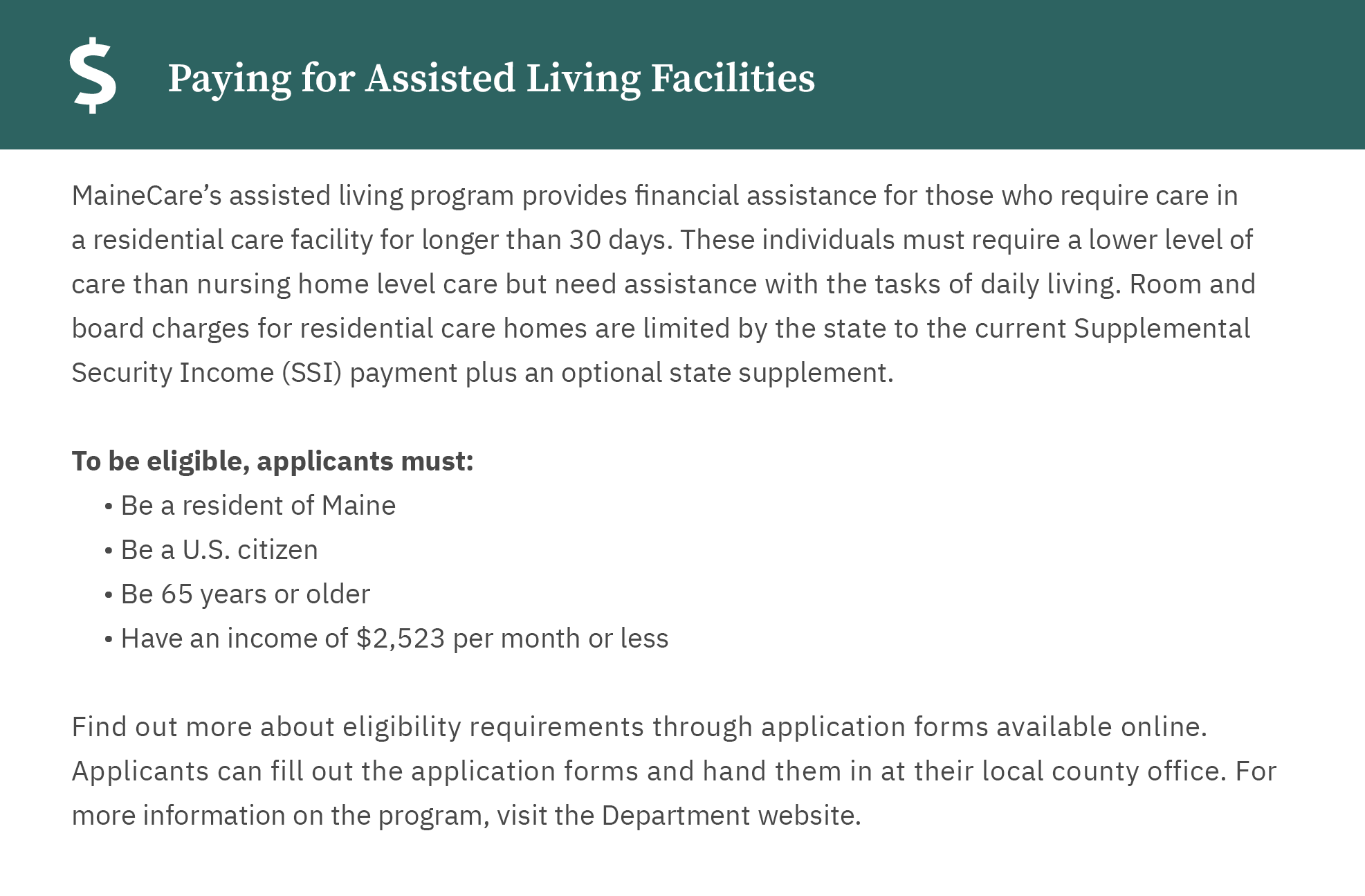 Paying for Assisted Living Facilities in Maine graphic